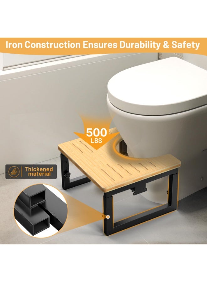 Bamboo Toilet Stool, Poop stool Foldable,7 8 9 Inches Adjustable Heights Potty Stool For Adults kids, Portable Pooping Foot Stool For Bathroom RV, Sturdy Squat Stool Potty 500 lbs Capability, Non-Slip - Image 3